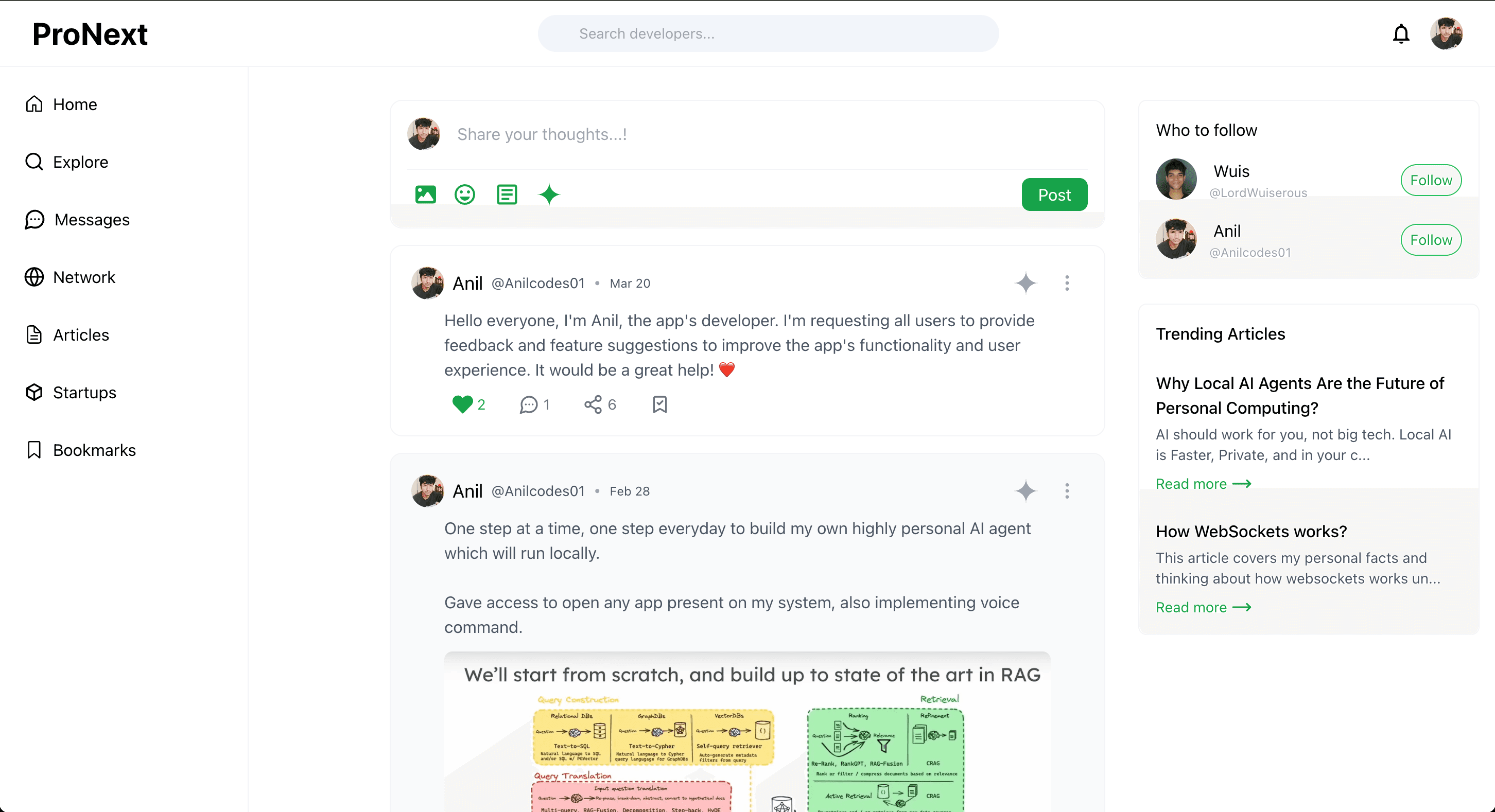 Pronext - social web app for devs